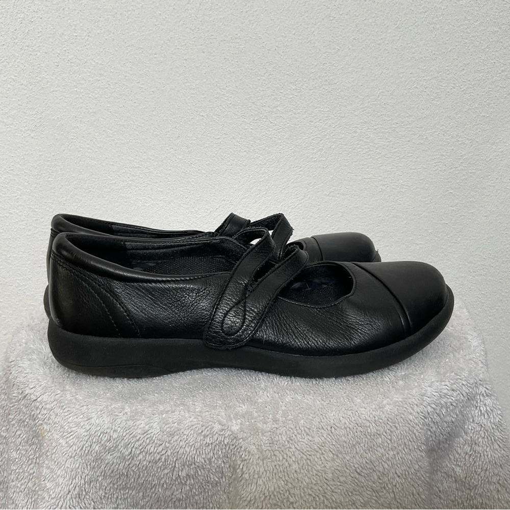 ABEO Ethel Black Leather Mary Jane Slip On Loafers Size 6 Rubber Sole